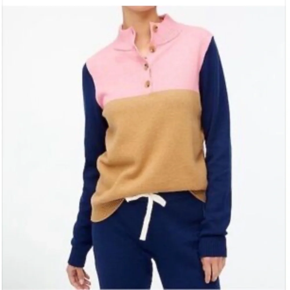 BOGO! J. Crew Henley Pullover Sweater Colorblock Pink Navy Tan XS